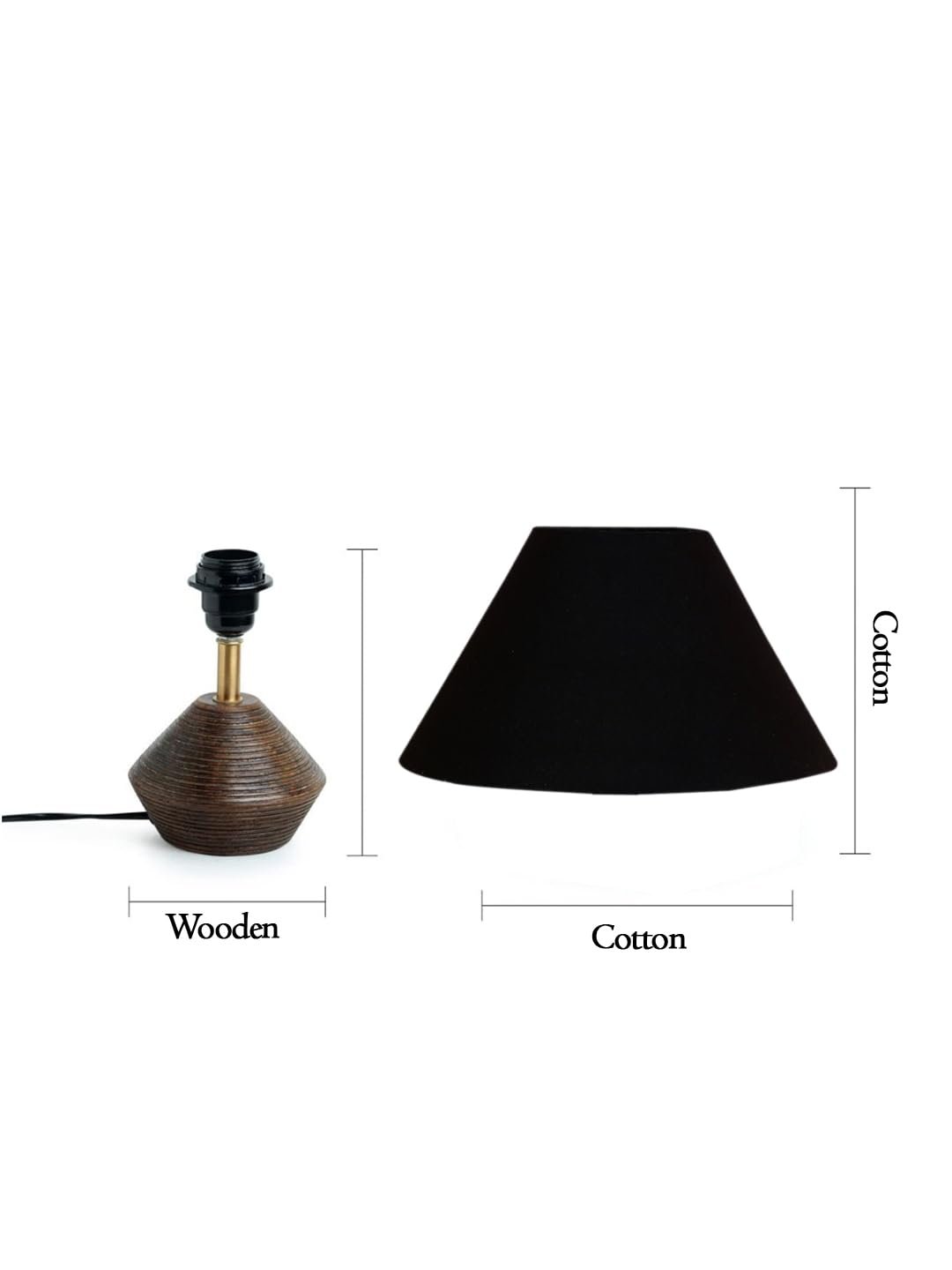 Black Cotton Table lamp with Wood Natural Base (10x12 inches)