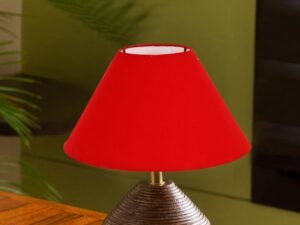 Red Cotton Table lamp with Wood Natural Base (10x12 inches)
