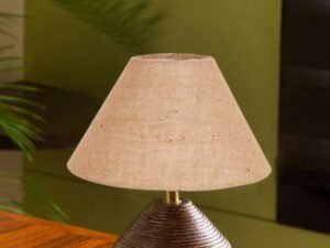 Beige Jute Table lamp with Wood Natural Base(10x12 inches)