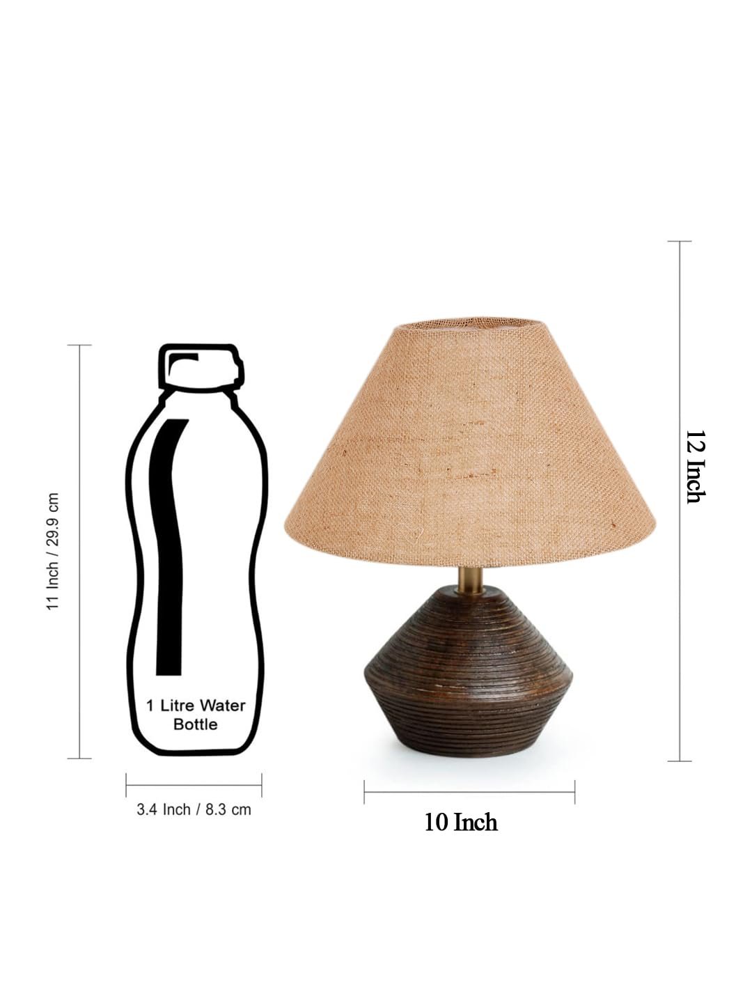 Beige Jute Table lamp with Wood Natural Base(10x12 inches)
