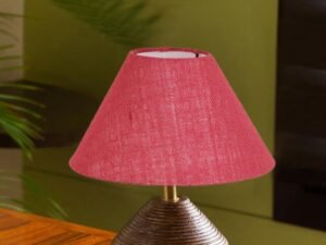 Pink Jute Table lamp with Wood Natural Base (10x12 inches)