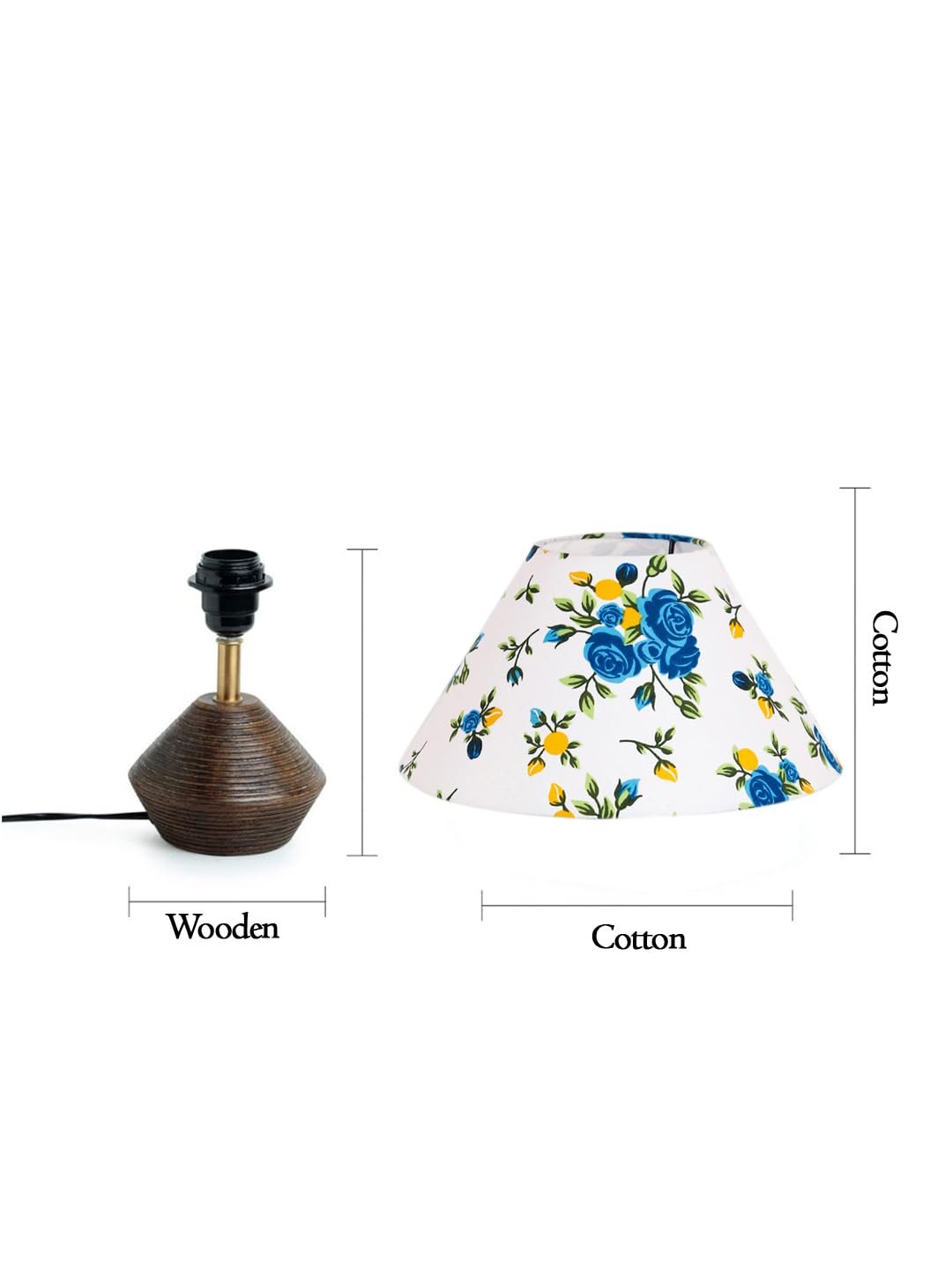 Multicolor Cotton Table lamp with Wood Natural Base (10x12 inches)-38
