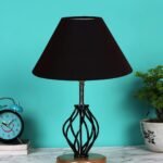 Black Cotton Table lamp with Wood & Iron Base(02)