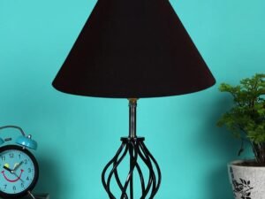 Black Cotton Table lamp with Wood & Iron Base(02)