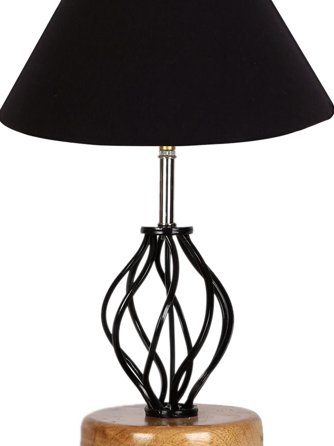 Black Cotton Table lamp with Wood & Iron Base(02)