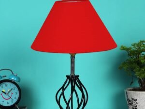 Red Cotton Table lamp with Wood & Iron Base(03)