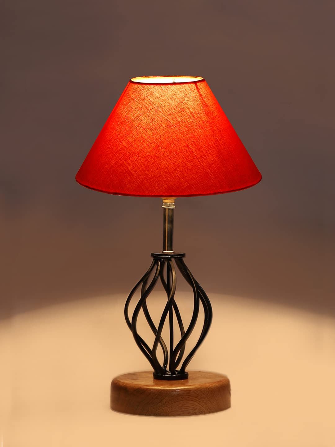 Orange Cotton Table lamp with Wood & Iron Base(04)