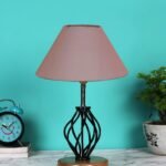 Grey Cotton Table lamp with Wood & Iron Base(06)