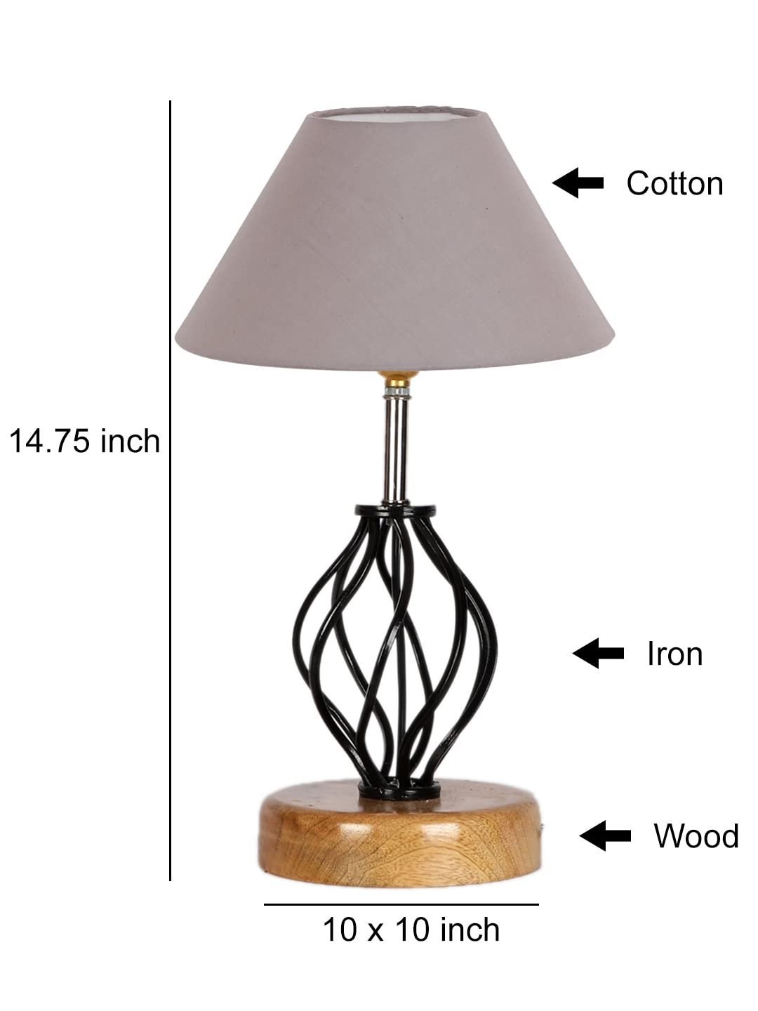 Grey Cotton Table lamp with Wood & Iron Base(06)