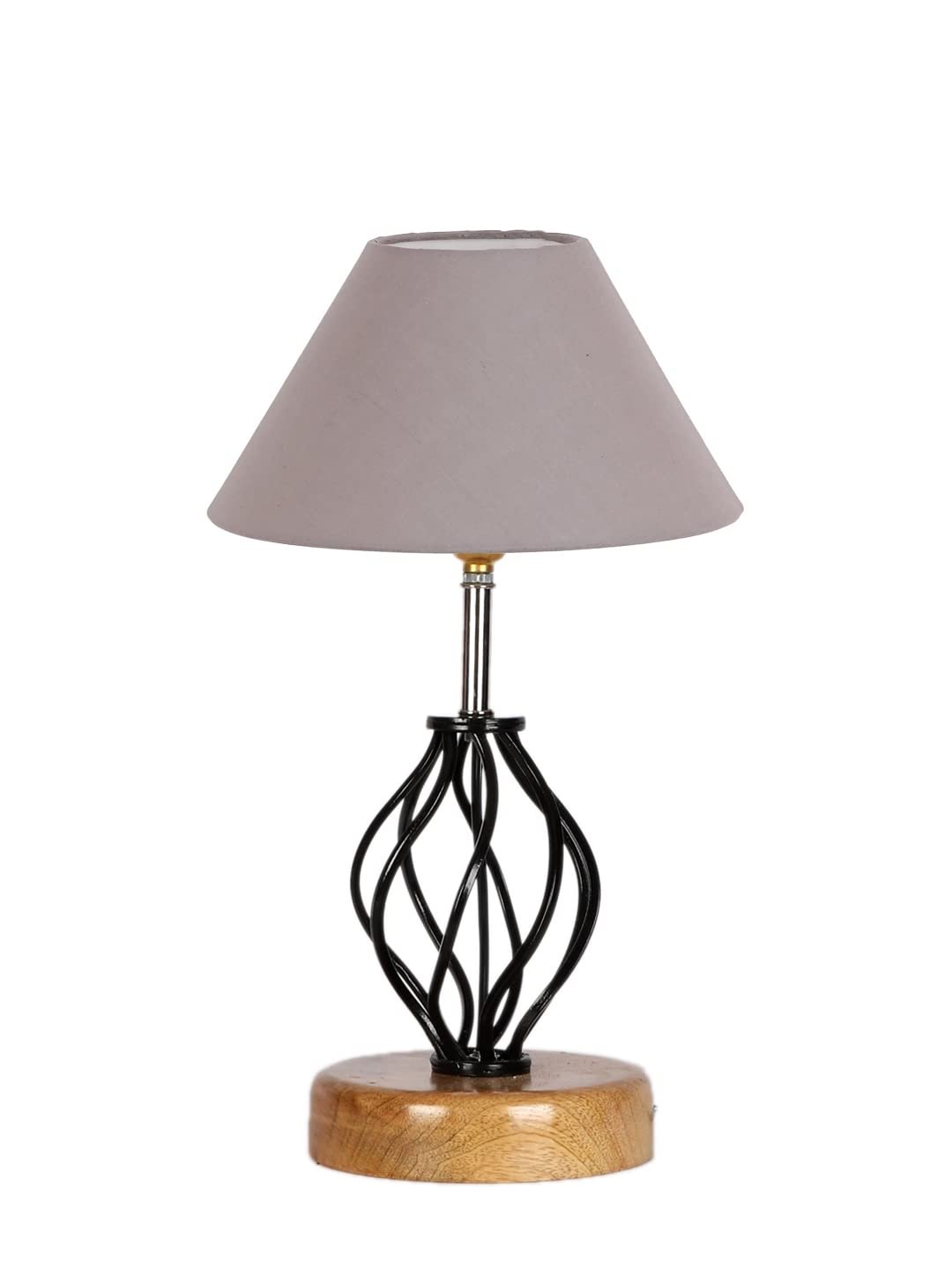 Grey Cotton Table lamp with Wood & Iron Base(06)