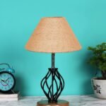Beige Jute Table lamp with Wood & Iron Base(08)