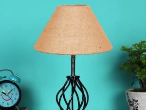 Beige Jute Table lamp with Wood & Iron Base(08)