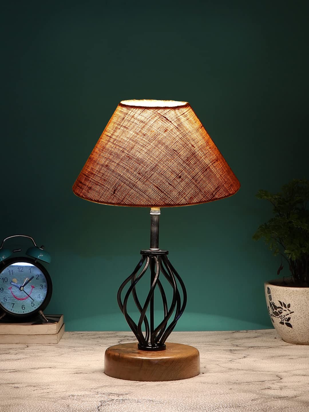 Beige Jute Table lamp with Wood & Iron Base(08)