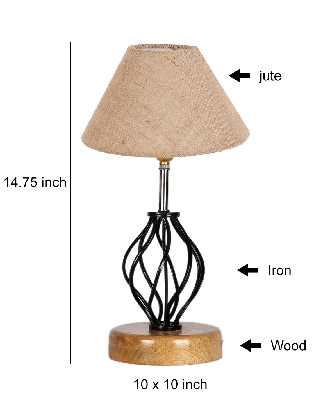 Beige Jute Table lamp with Wood & Iron Base(08)