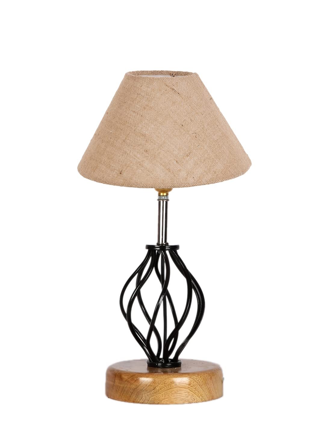 Beige Jute Table lamp with Wood & Iron Base(08)