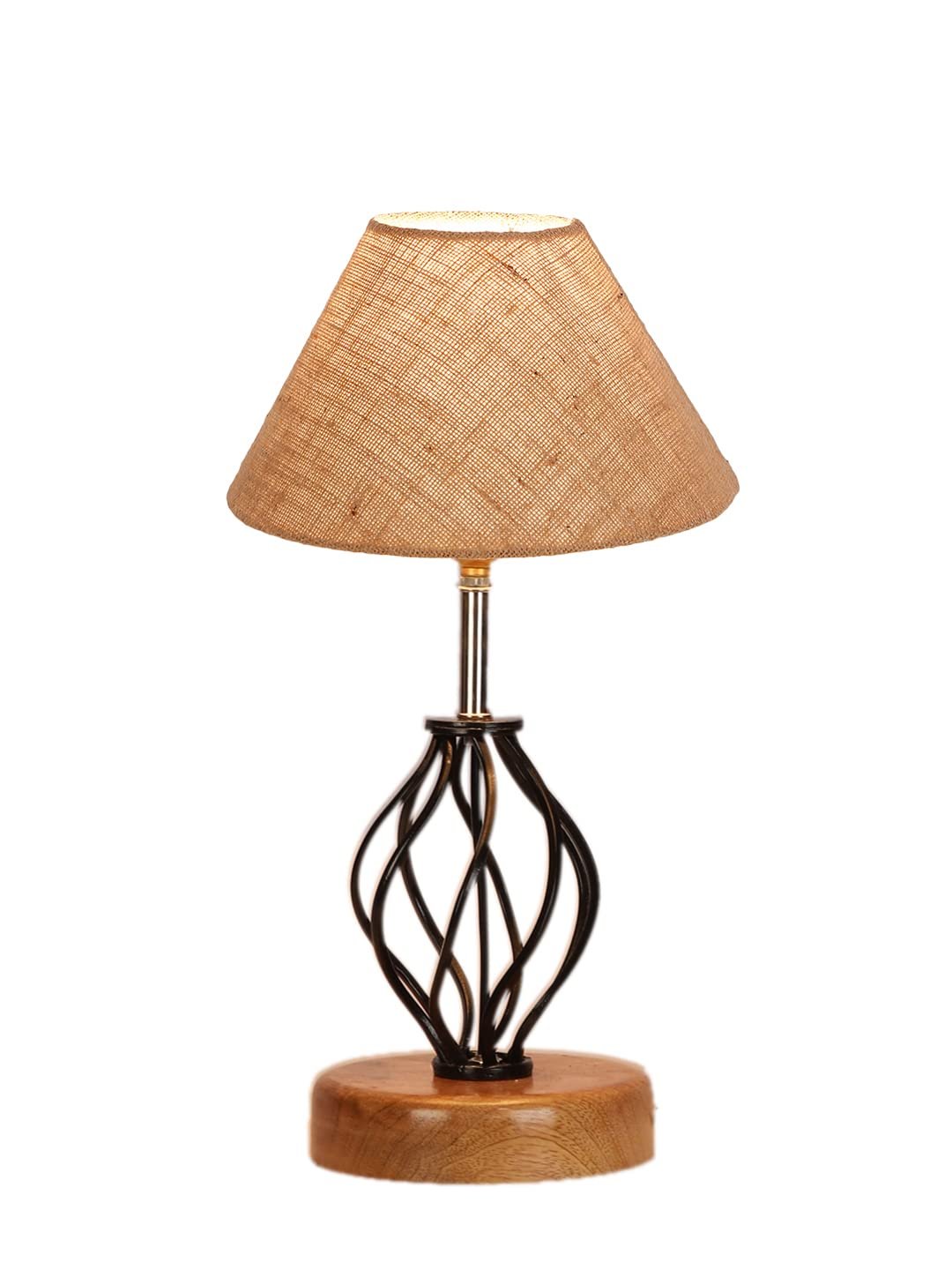 Beige Jute Table lamp with Wood & Iron Base(08)