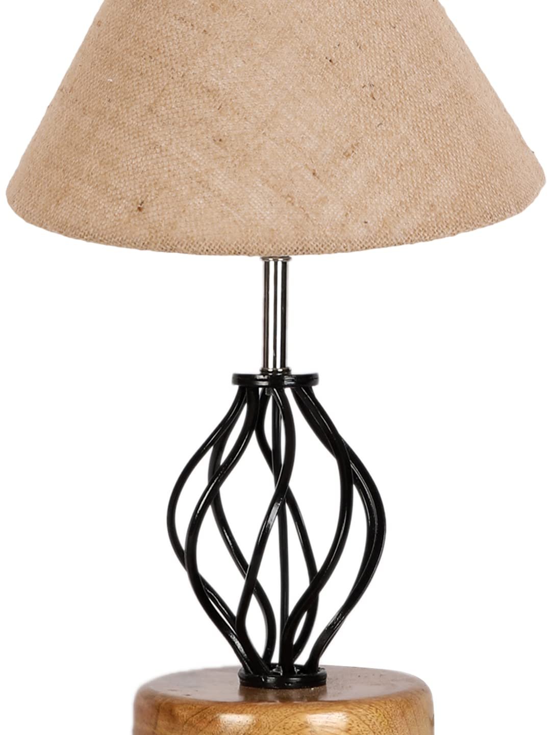 Beige Jute Table lamp with Wood & Iron Base(08)