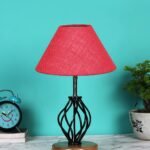 Pink Jute Table lamp with Wood & Iron Base(09)
