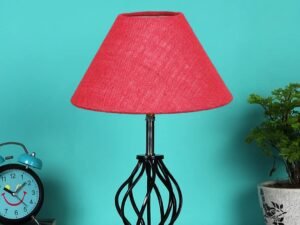 Pink Jute Table lamp with Wood & Iron Base(09)
