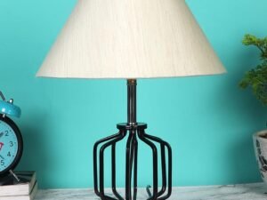 Off-White Cotton Table lamp with Wood & Iron Base(103)