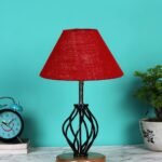 Maroon Jute Table lamp with Wood & Iron Base(10)