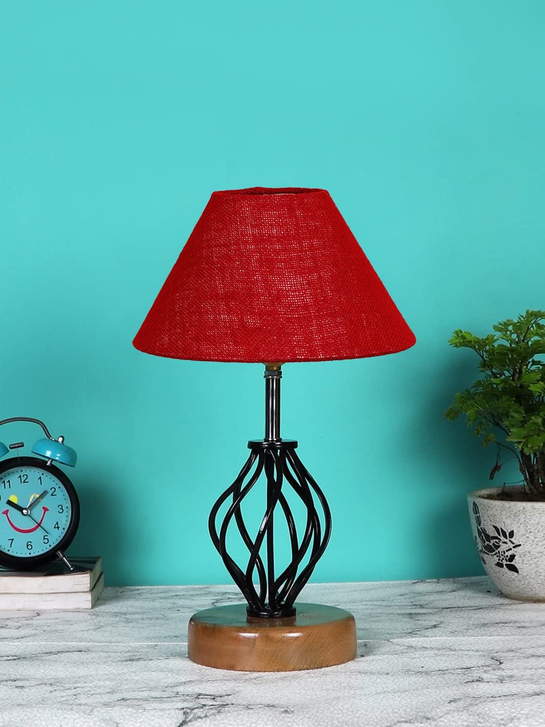 Maroon Jute Table lamp with Wood & Iron Base(10)