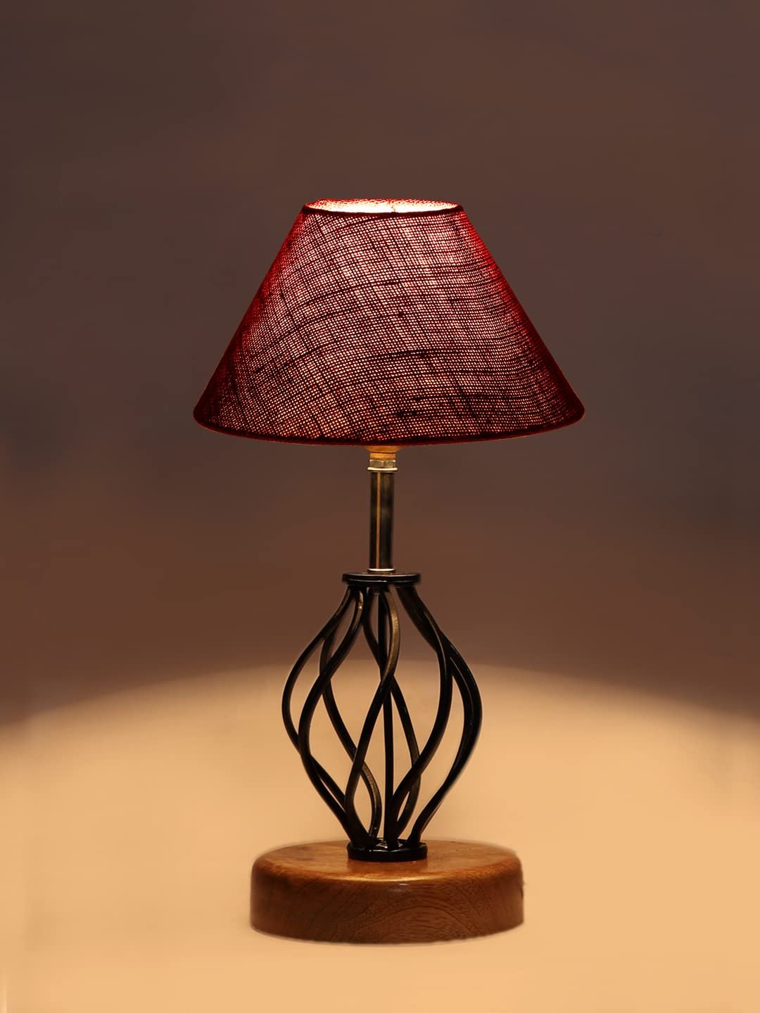 Maroon Jute Table lamp with Wood & Iron Base(10)