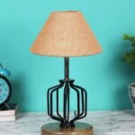 Beige Jute Table lamp with Wood & Iron Base(110)