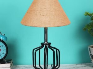 Beige Jute Table lamp with Wood & Iron Base(110)