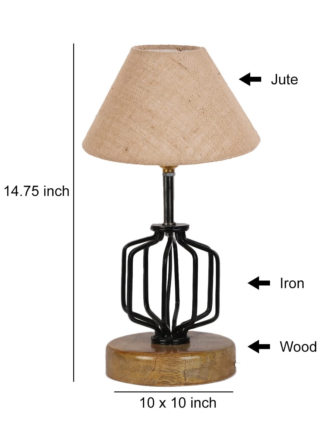 Beige Jute Table lamp with Wood & Iron Base(110)