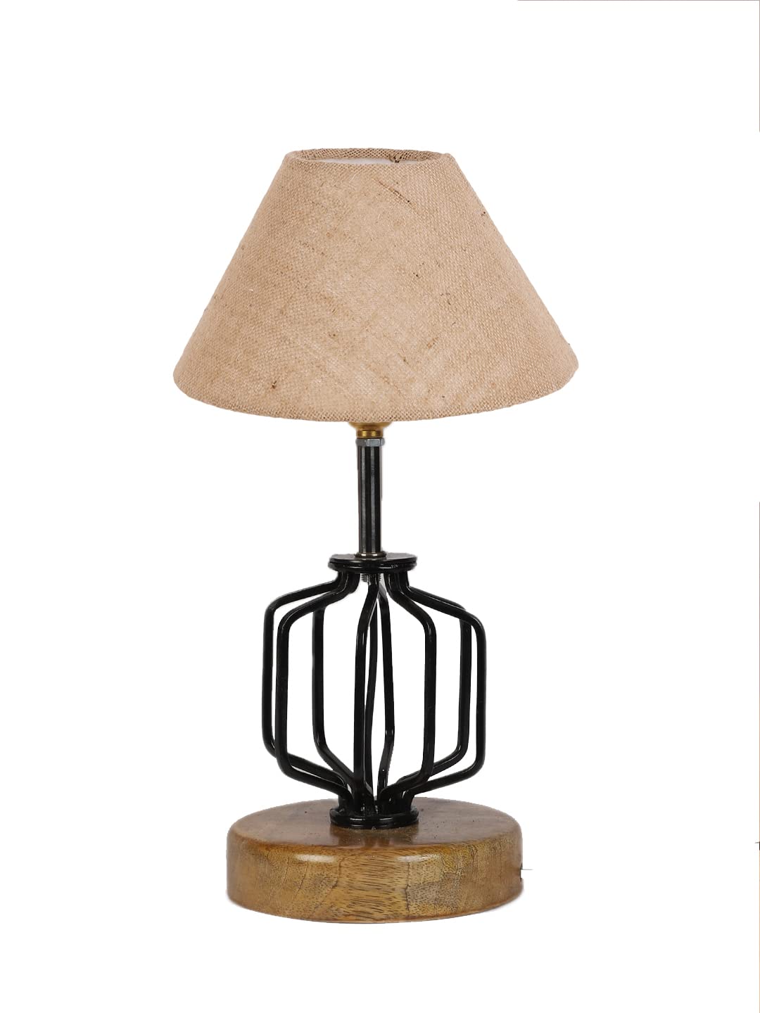 Beige Jute Table lamp with Wood & Iron Base(110)