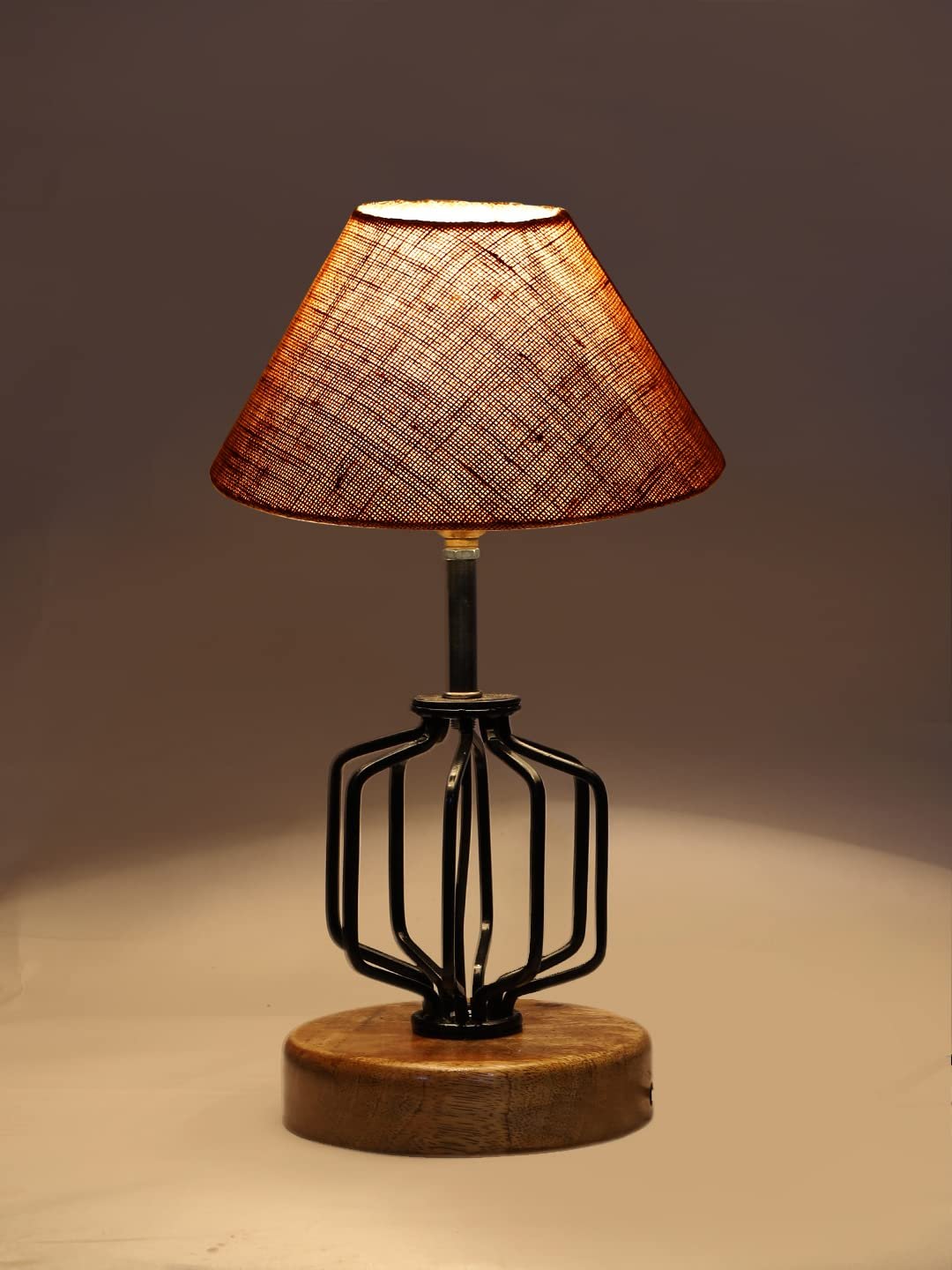 Beige Jute Table lamp with Wood & Iron Base(110)