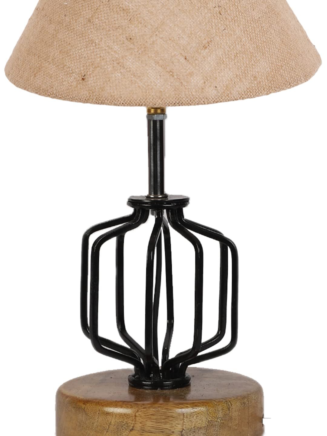 Beige Jute Table lamp with Wood & Iron Base(110)