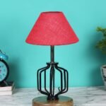 Pink Jute Table lamp with Wood & Iron Base(111)