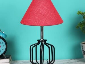 Pink Jute Table lamp with Wood & Iron Base(111)