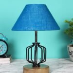 Turquoise Jute Table lamp with Wood & Iron Base(114)