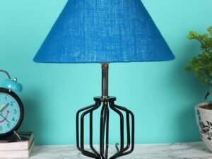 Turquoise Jute Table lamp with Wood & Iron Base(114)