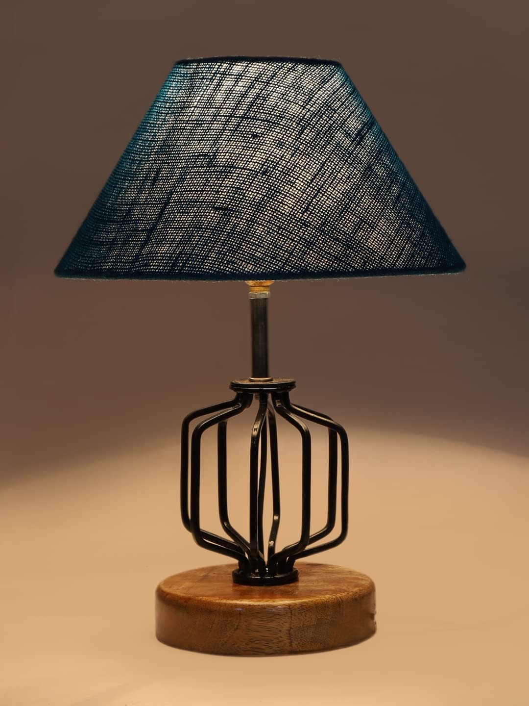 Turquoise Jute Table lamp with Wood & Iron Base(114)