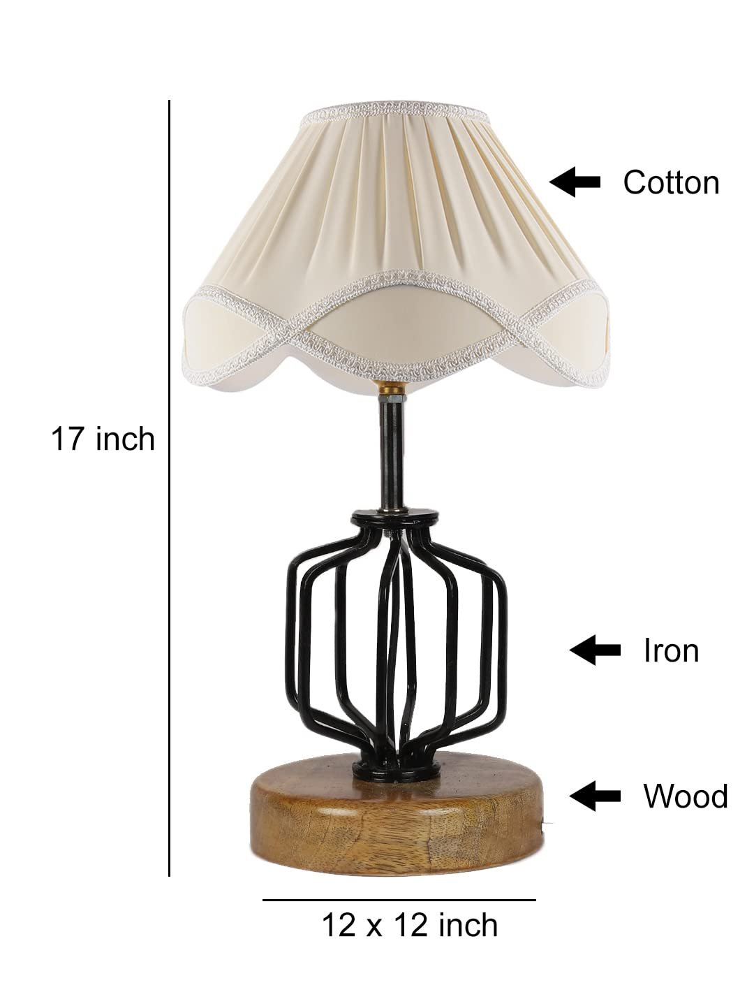 Vintage Off-White Shade Table lamp with Wood & Iron Base (118)