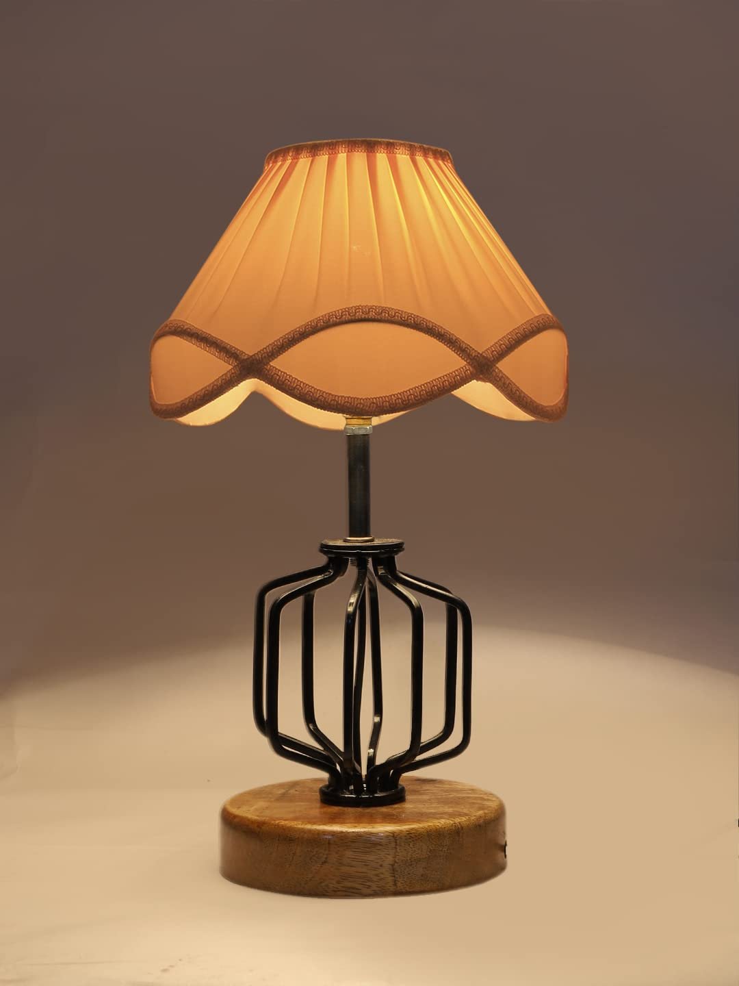 Vintage Off-White Shade Table lamp with Wood & Iron Base (118)