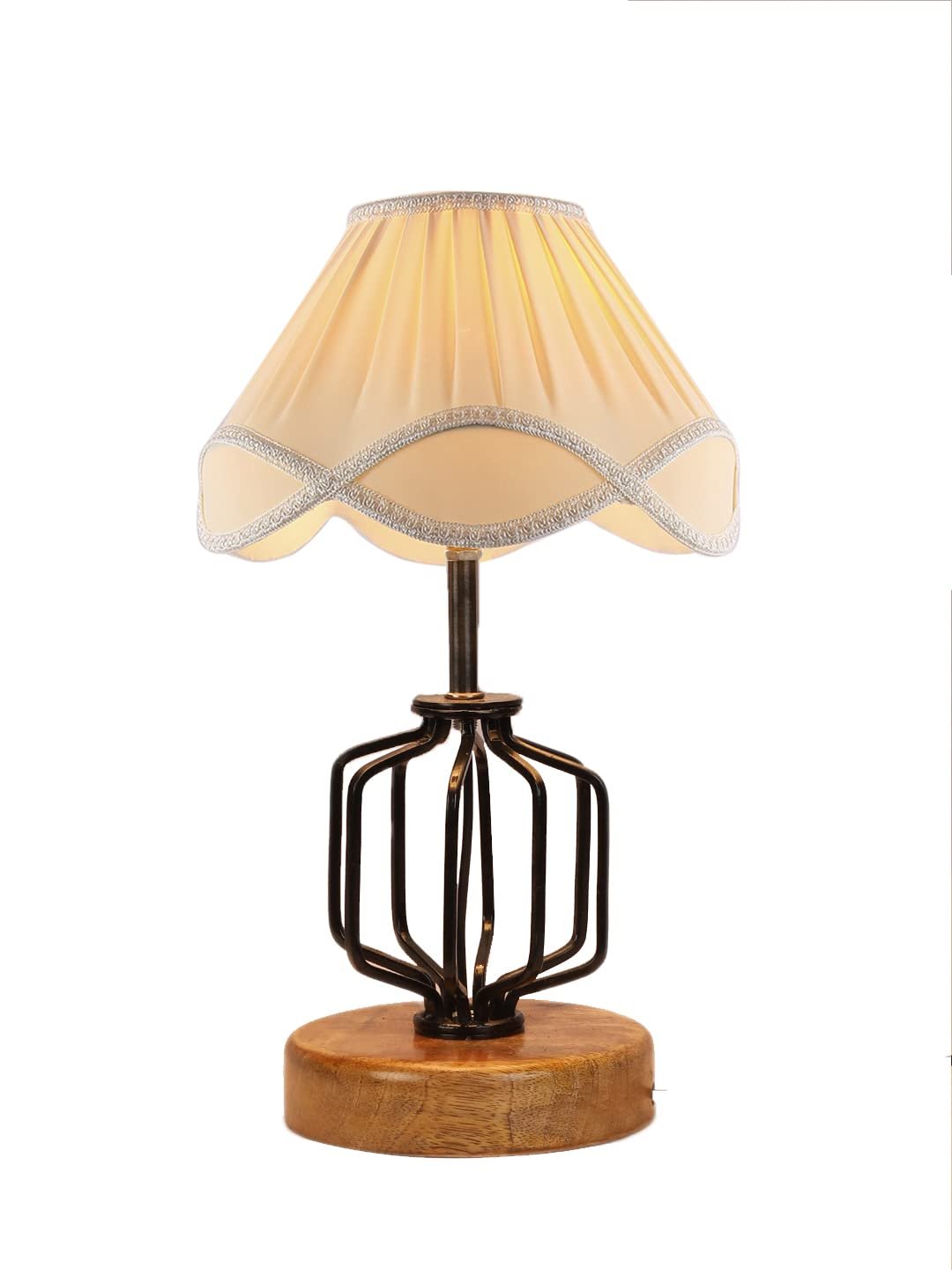 Vintage Off-White Shade Table lamp with Wood & Iron Base (118)