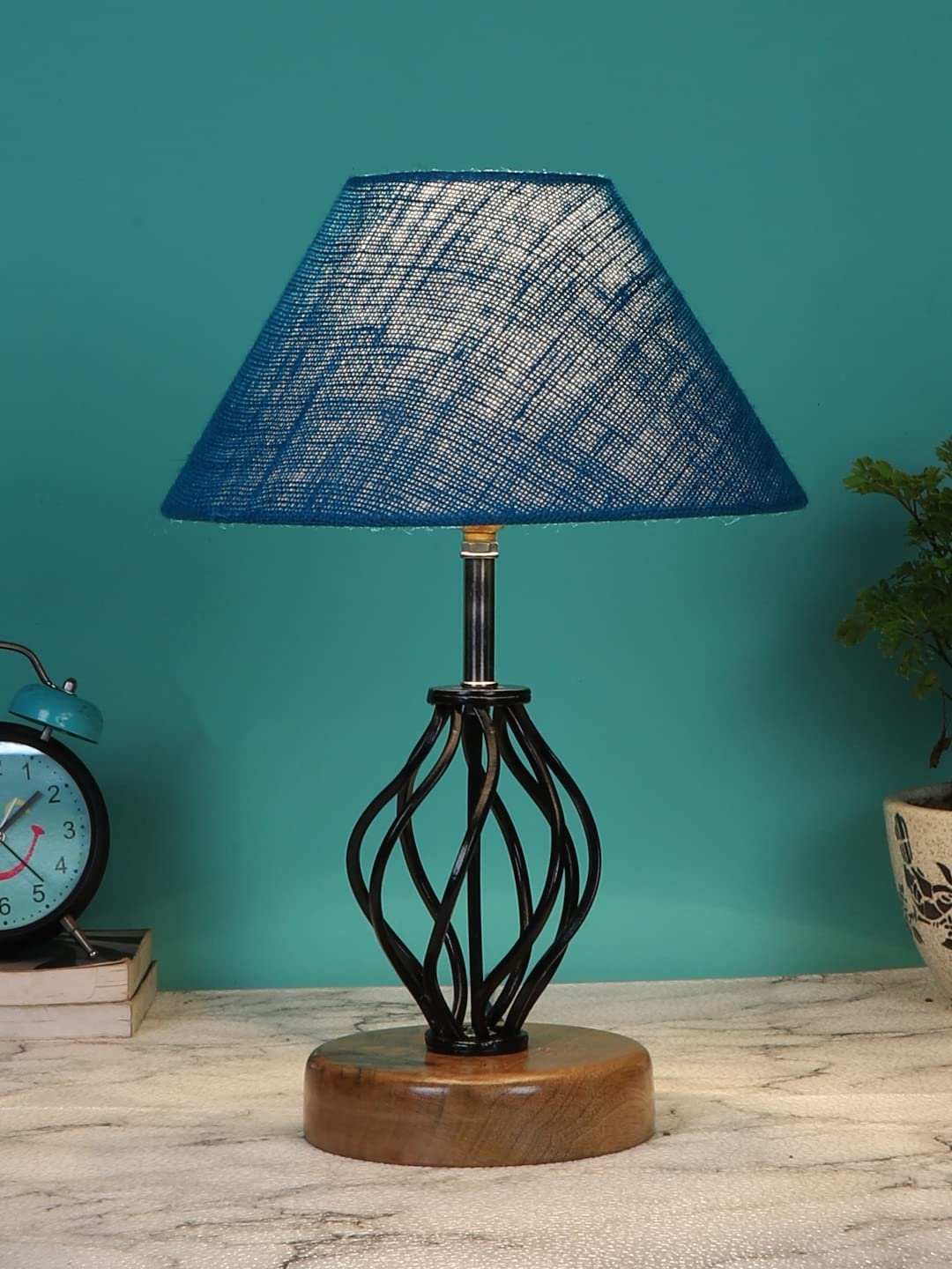 Turquoise Jute Table lamp with Wood & Iron Base(12)