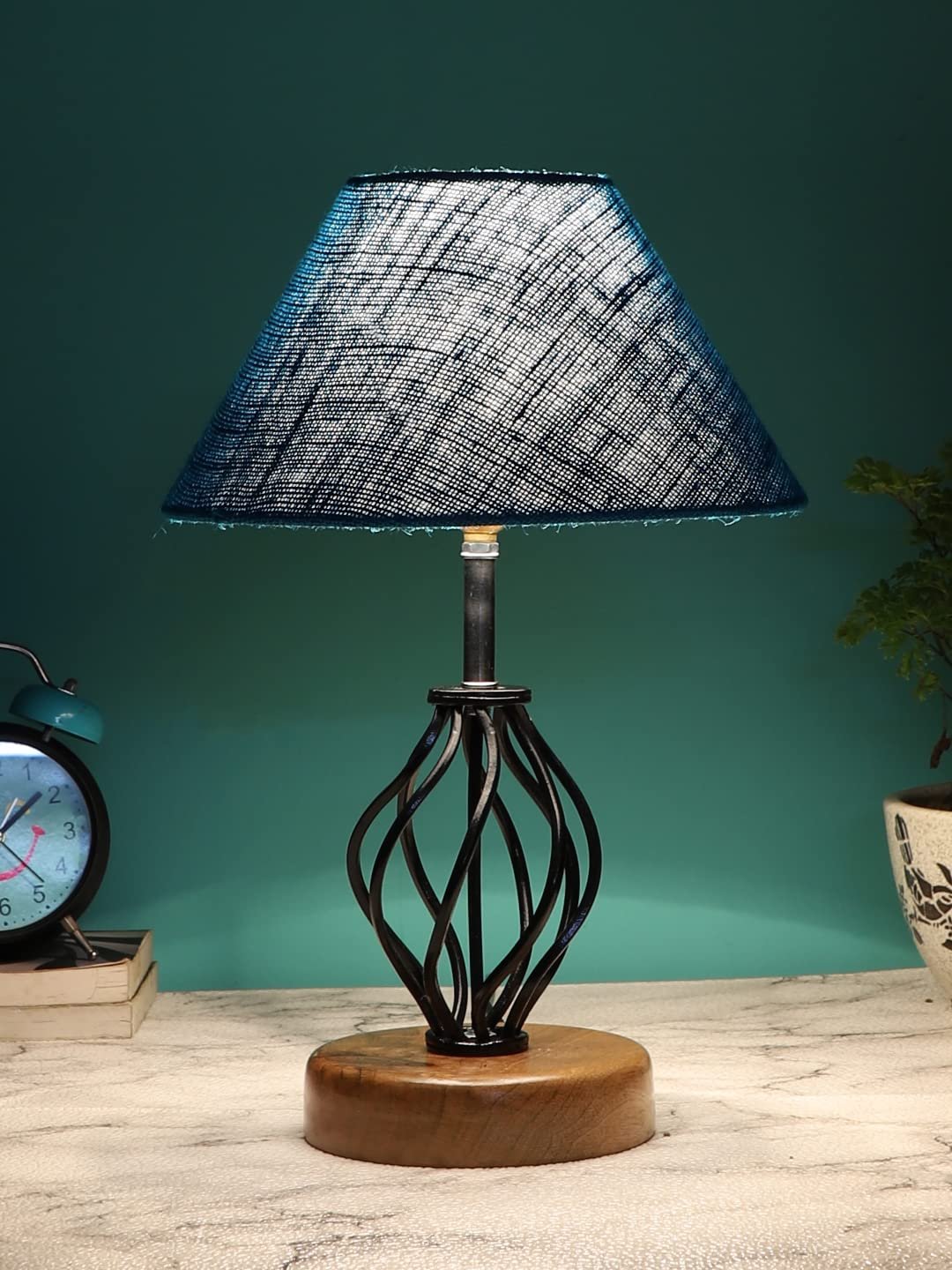 Turquoise Jute Table lamp with Wood & Iron Base(12)