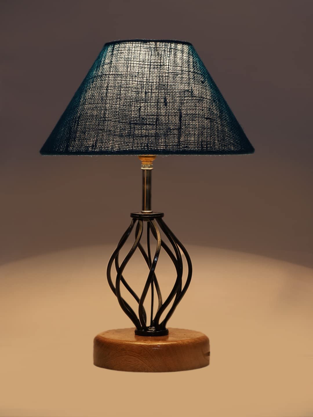Turquoise Jute Table lamp with Wood & Iron Base(12)
