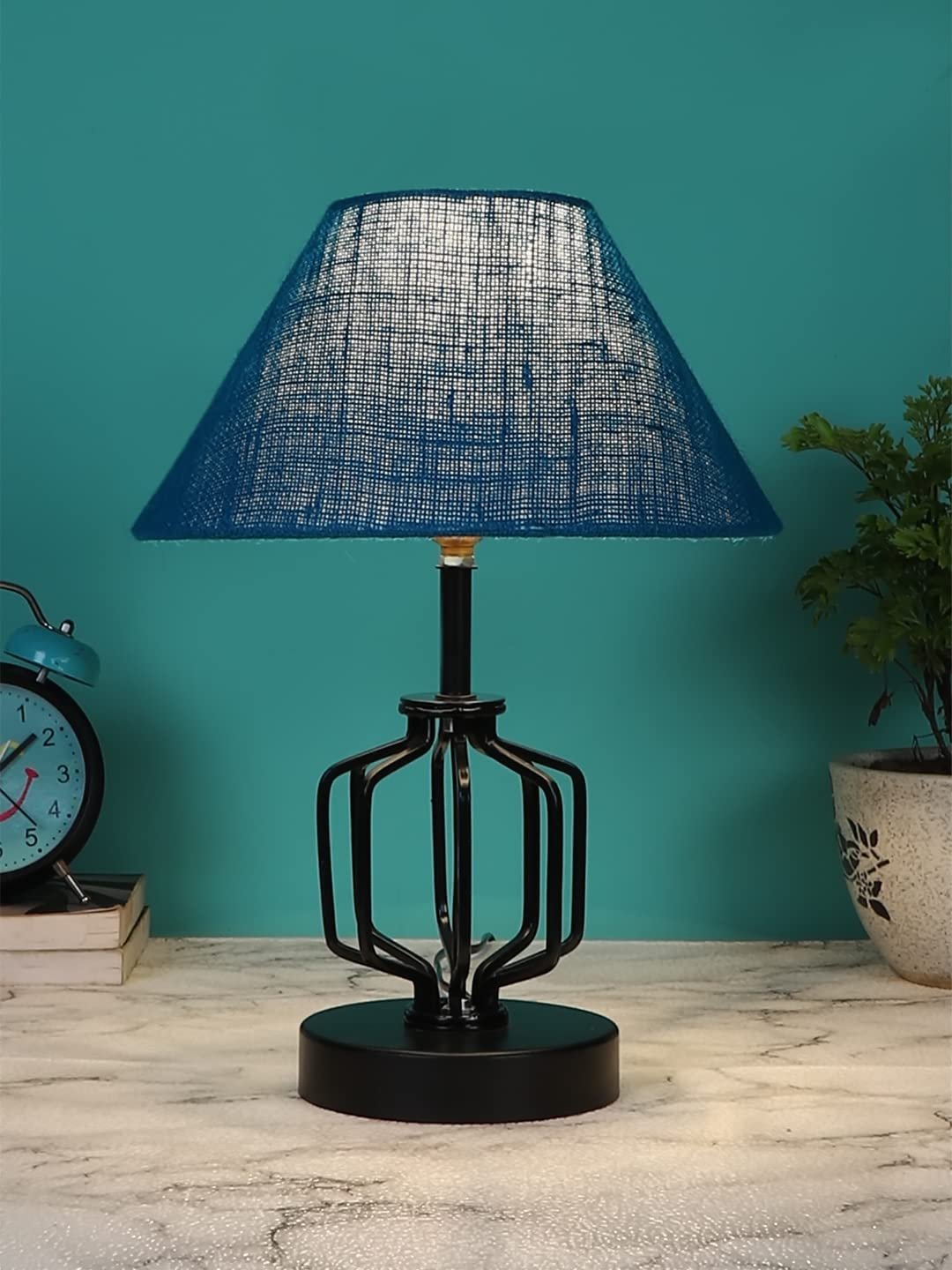Turquoise Jute Table lamp with Iron Base(131)