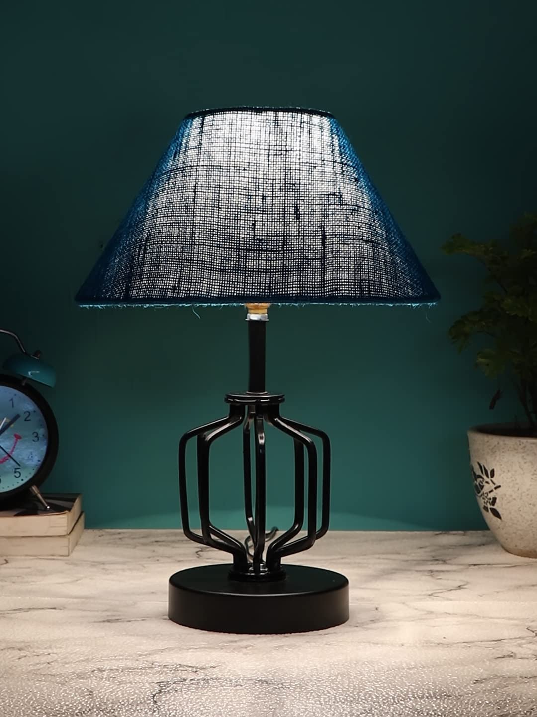Turquoise Jute Table lamp with Iron Base(131)