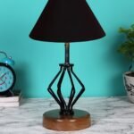 Black Cotton Table lamp with Wood & Iron Base(138)