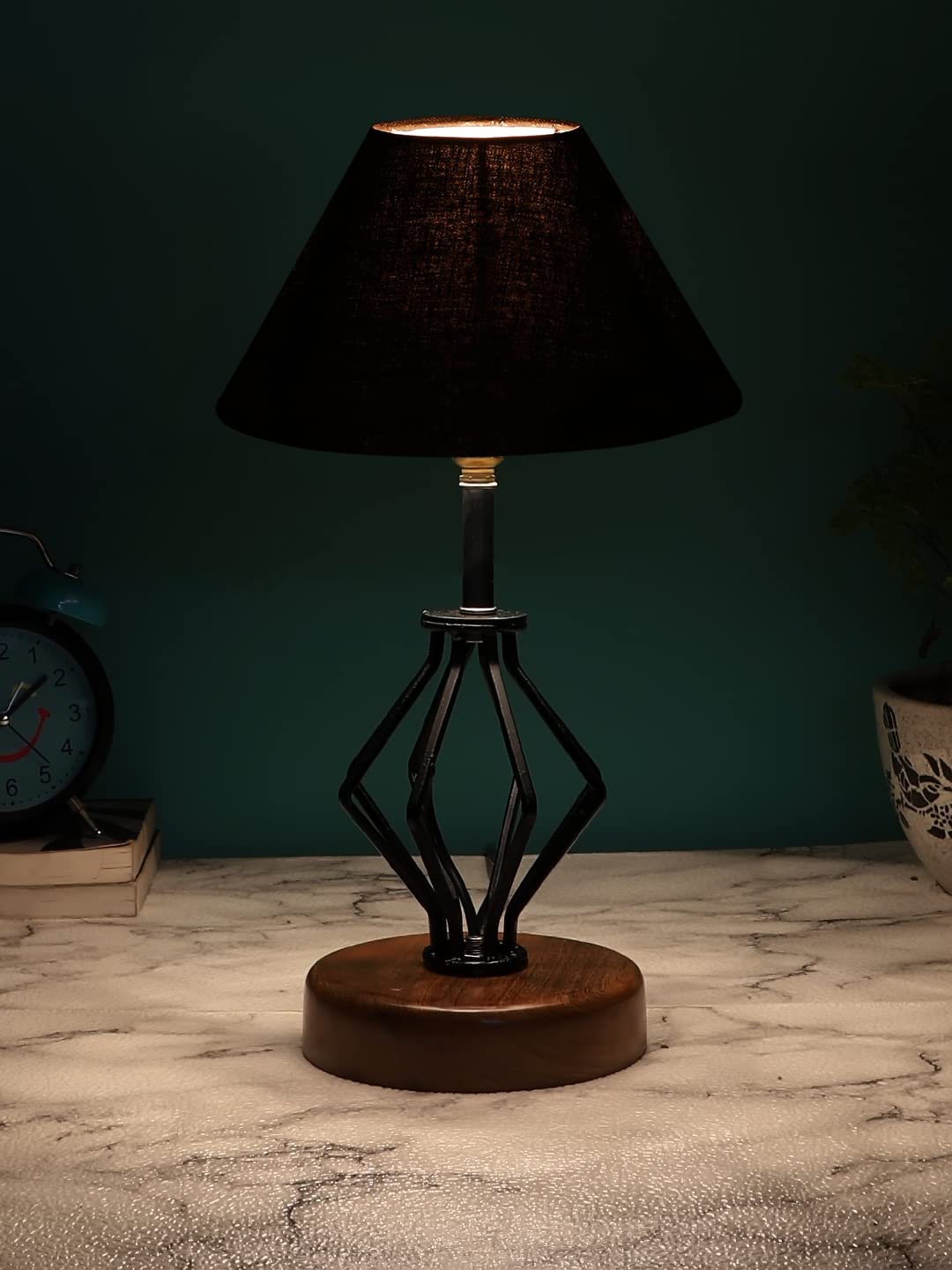 Black Cotton Table lamp with Wood & Iron Base(138)