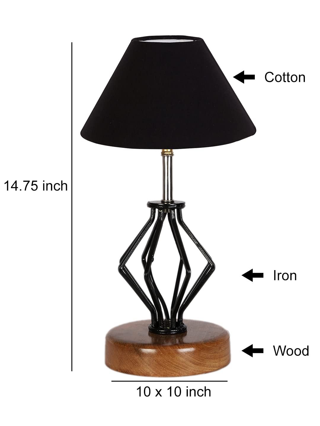 Black Cotton Table lamp with Wood & Iron Base(138)