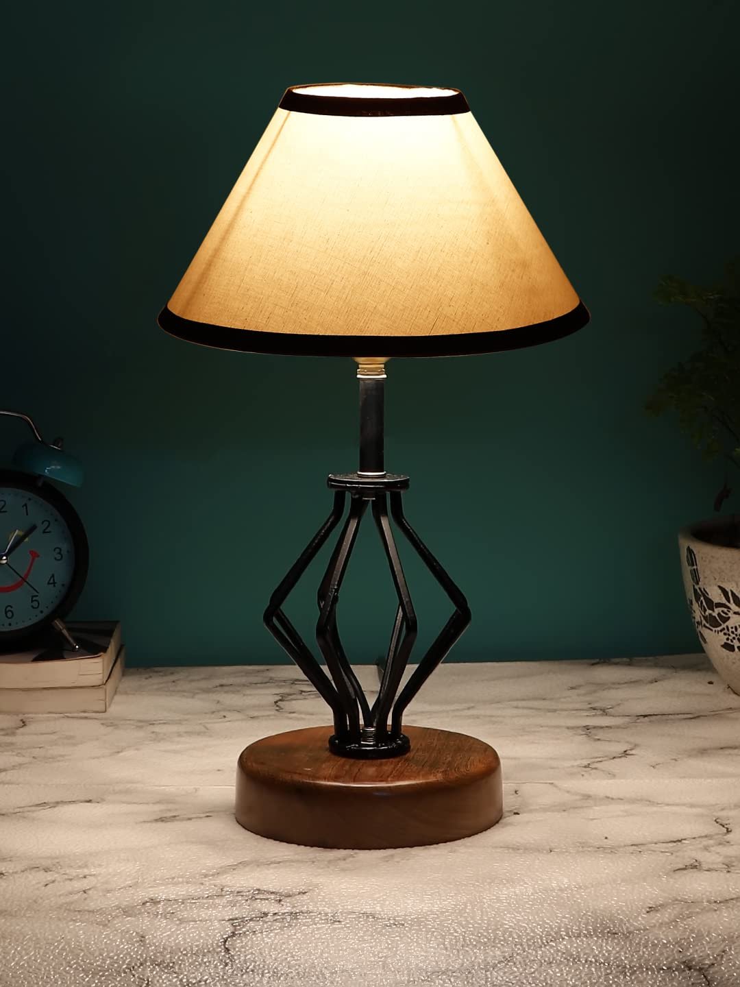Multicolor Cotton Table lamp with Wood & Iron Base(143)